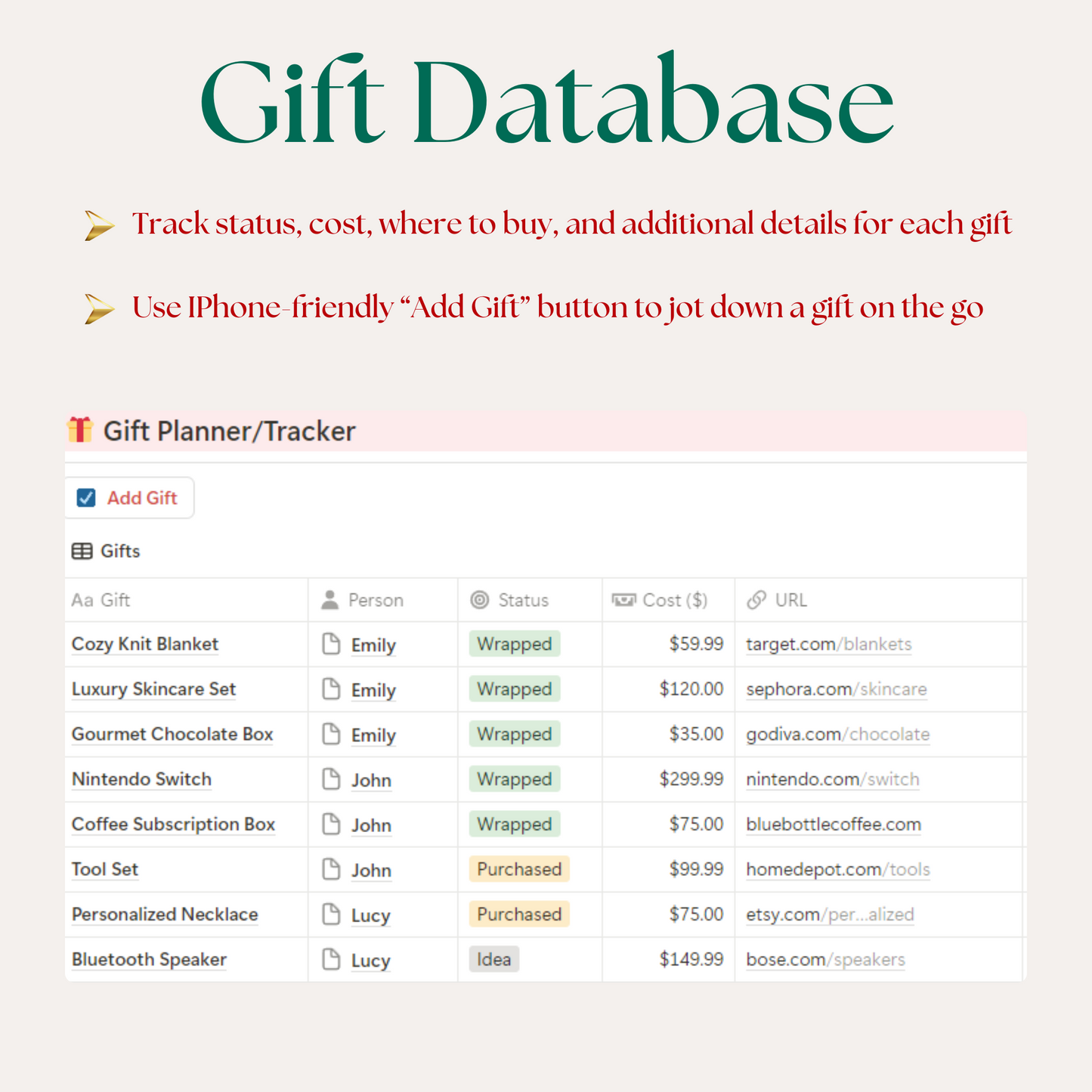 Simple Gift Tracker - Notion