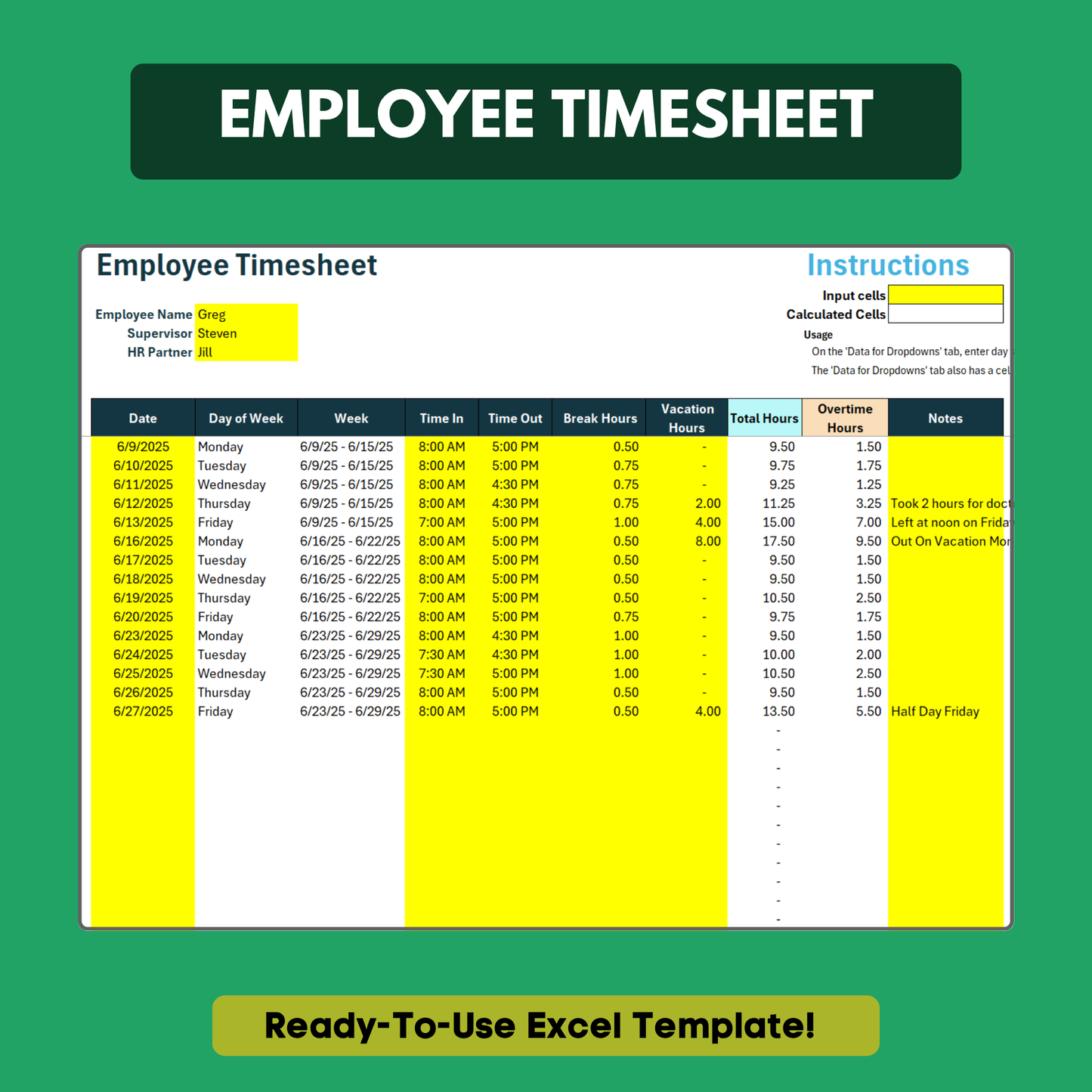 Employee Timesheet Template