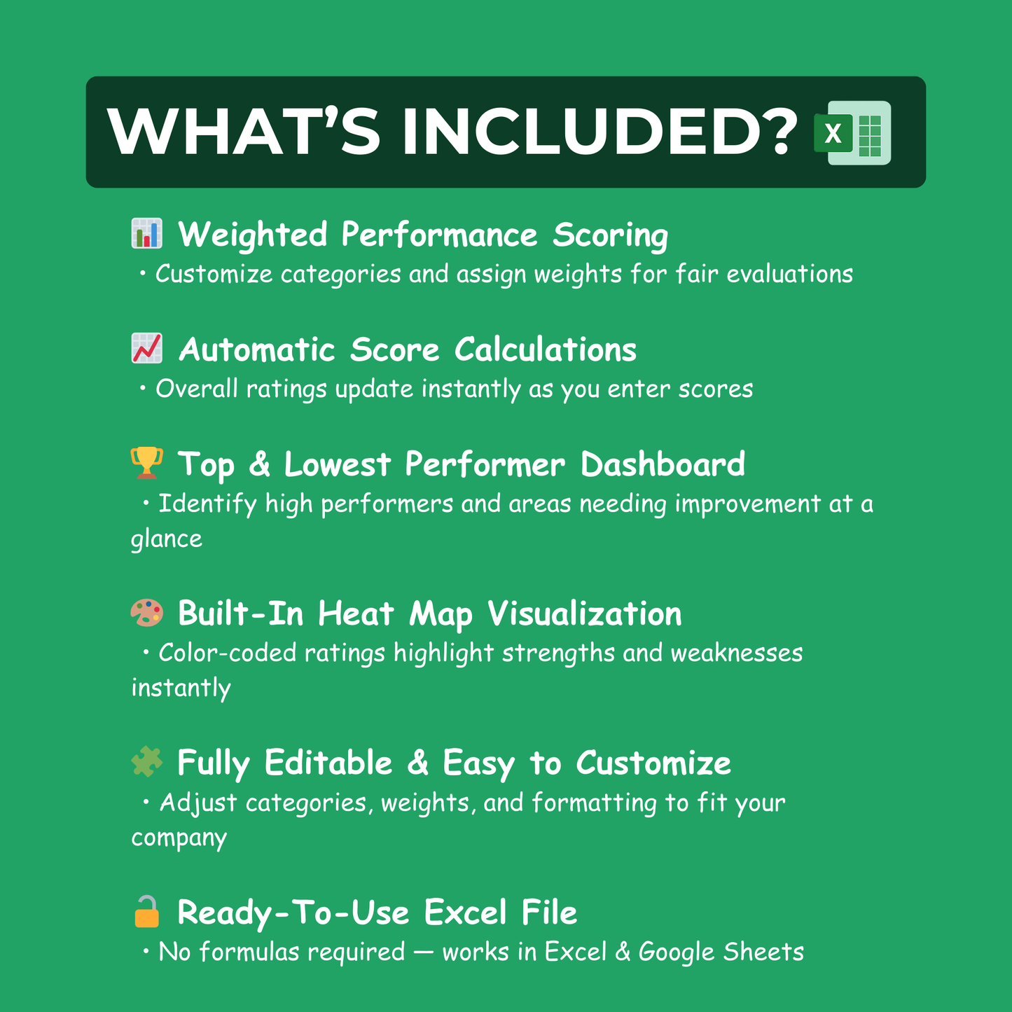 Performance Review Template – Excel Employee Evaluation with Star Rating System
